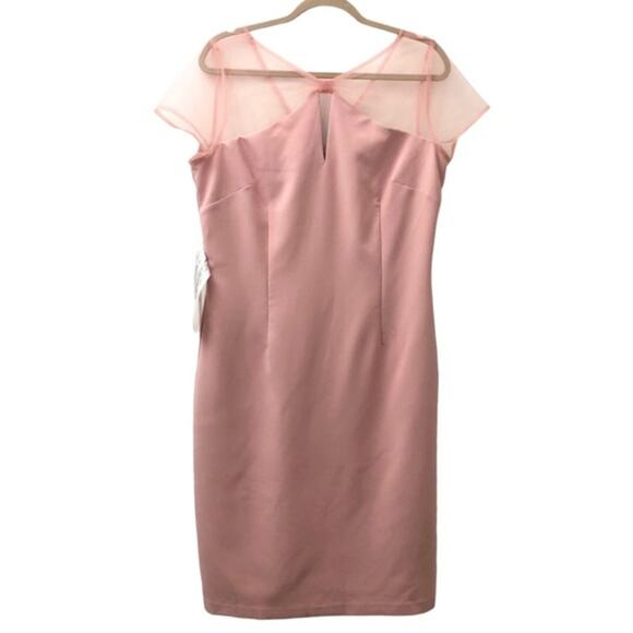 JS Collections Karina Blush Bow Illusion Mesh Sheath Dress 14 NWT - Picture 3 of 11